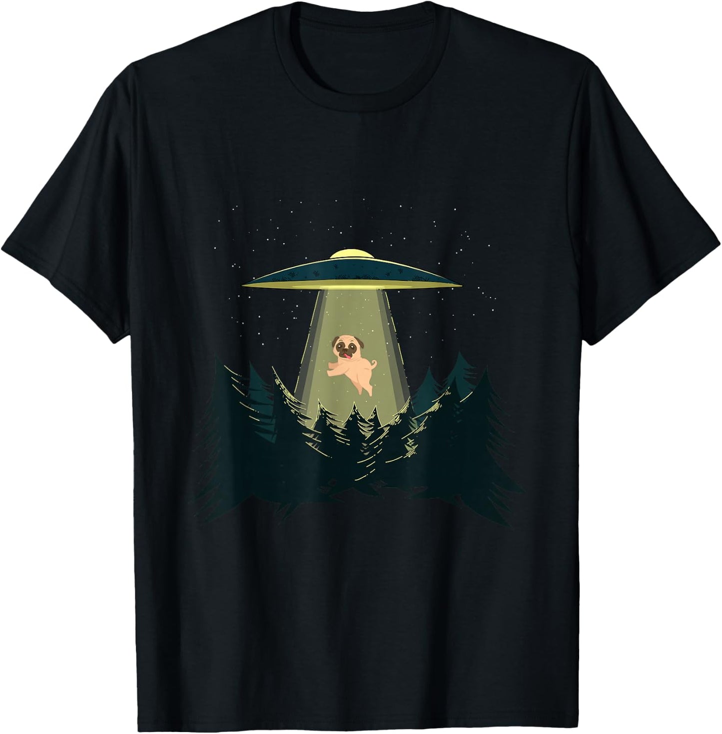 Pug Alien Abduction - - UFO - Adorable Dog Shirt T-Shirt - T-Shirt | Black