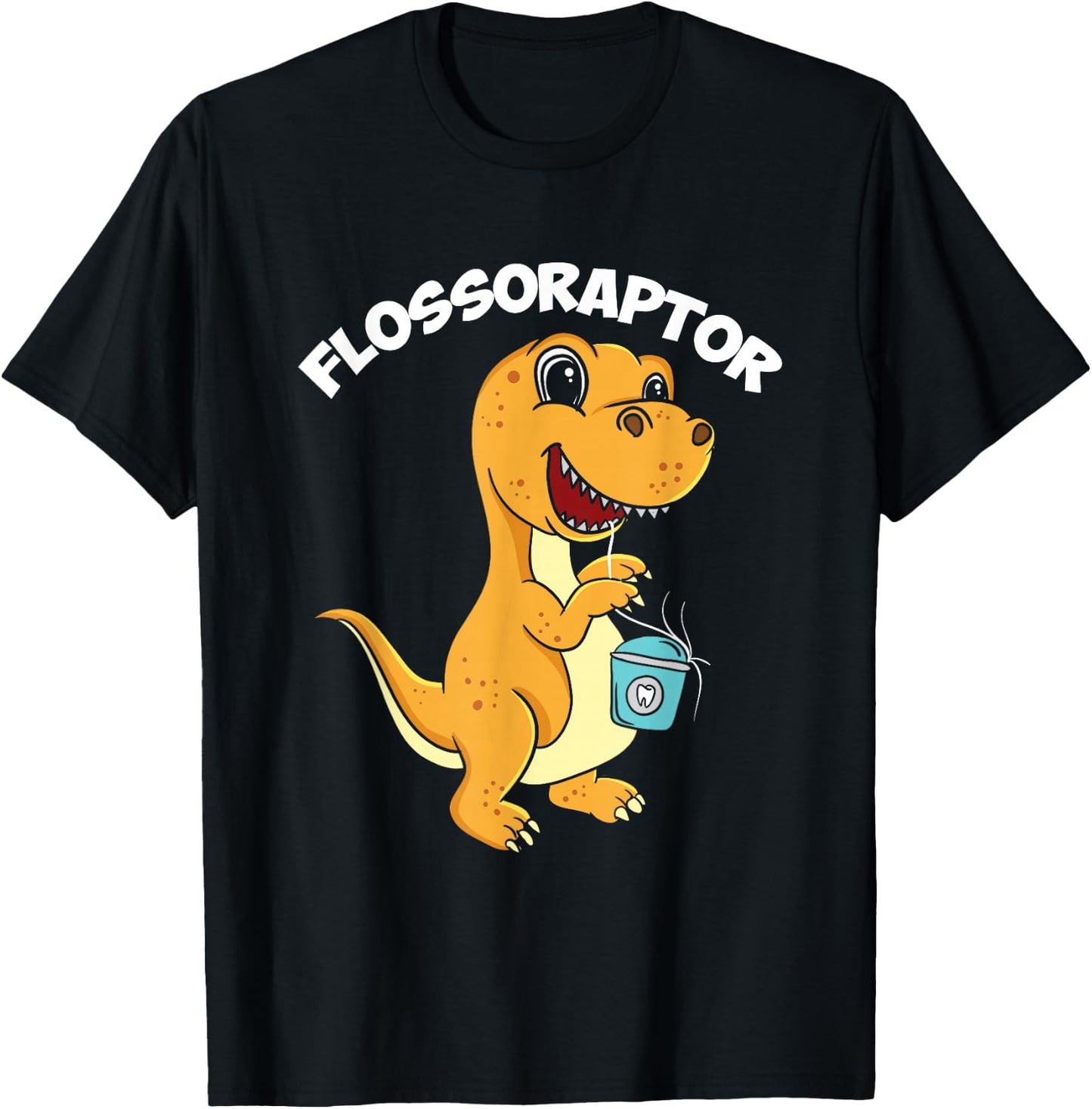 Flossoraptor Dental Hygiene Future Dentist Dinosaur Tooth T-Shirt - T-Shirt | Black