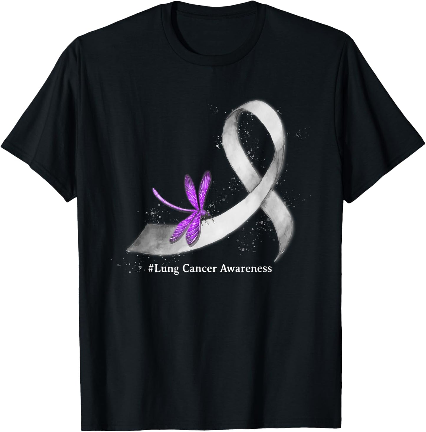 Hippie Dragonfly White Ribbon Lung Cancer Awareness Gifts T-Shirt - T-Shirt | Black