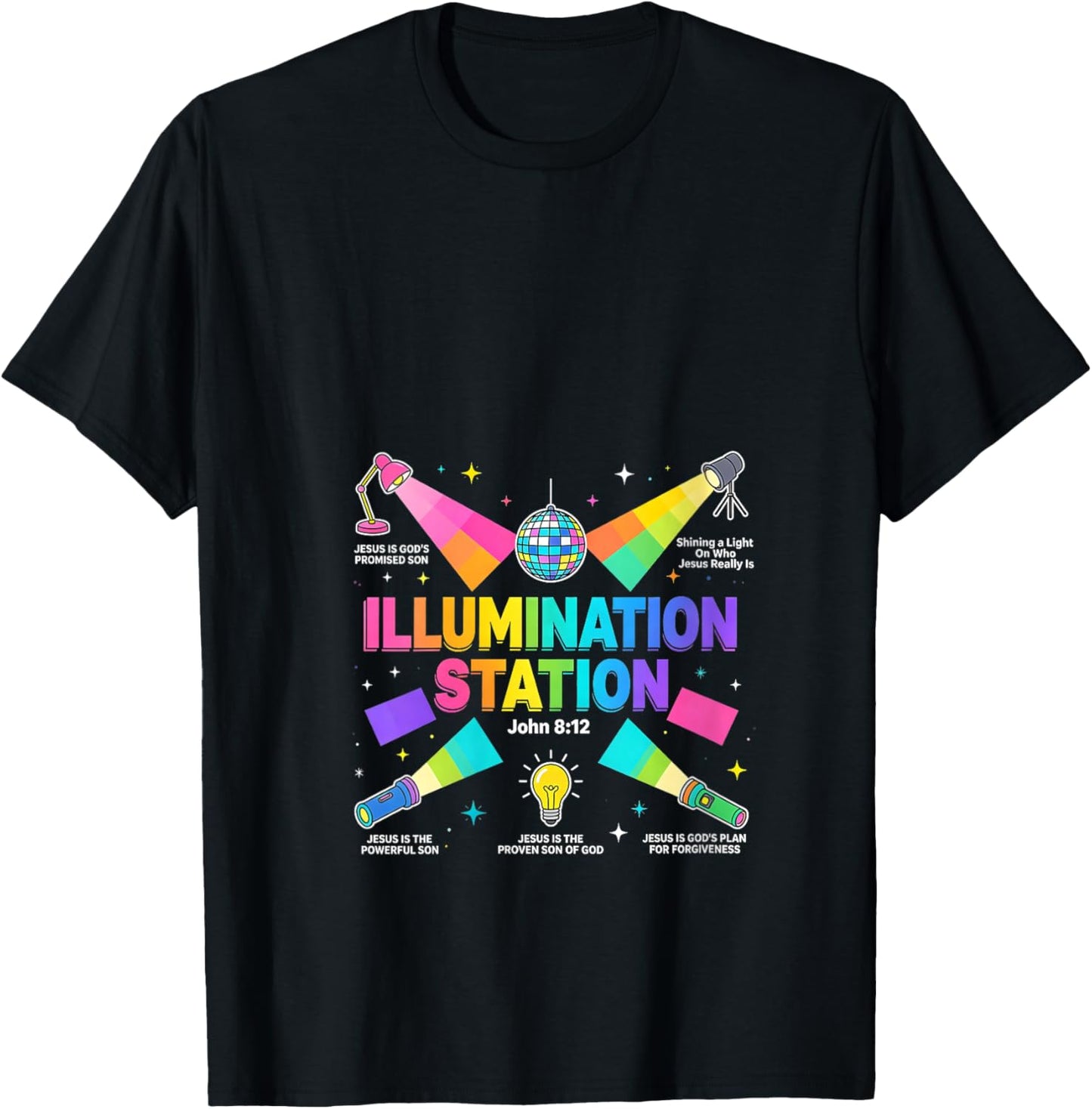 Women's Illumination Station VBS 2026 Shining Light Who Jesus Really V-Neck T-Shirt - T-Shirt | Black