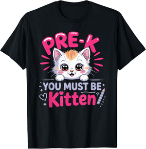 Preschool Kitten Girls Back to School Pre-K Cat T-Shirt - T-Shirt | Black