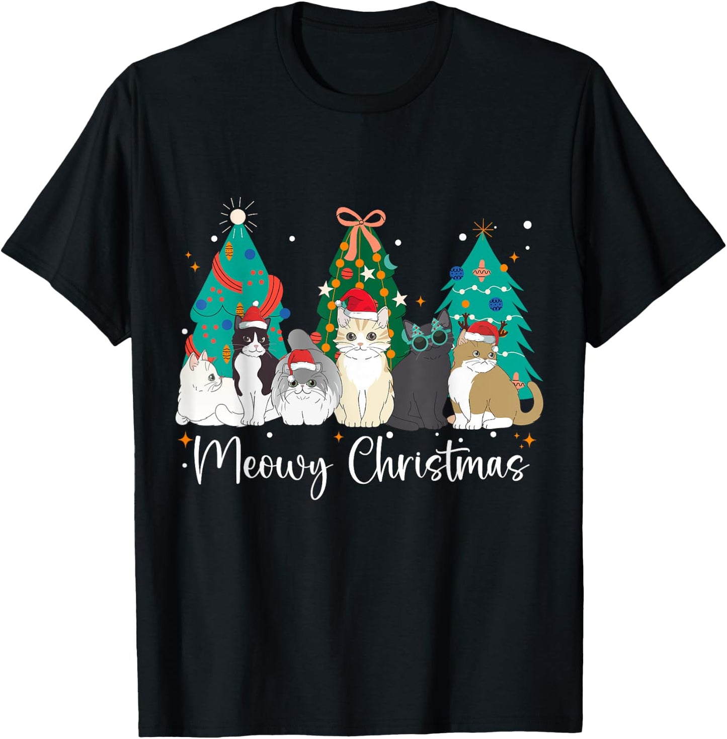 Meowy Christmas Cat Lover Funny Festive Holidays Cats T-Shirt - T-Shirt | Black