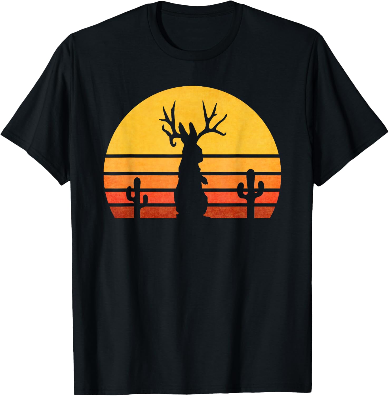 Retro Eighties Jackalope , Vintage Cryptid Rabbit T-Shirt - T-Shirt | Black