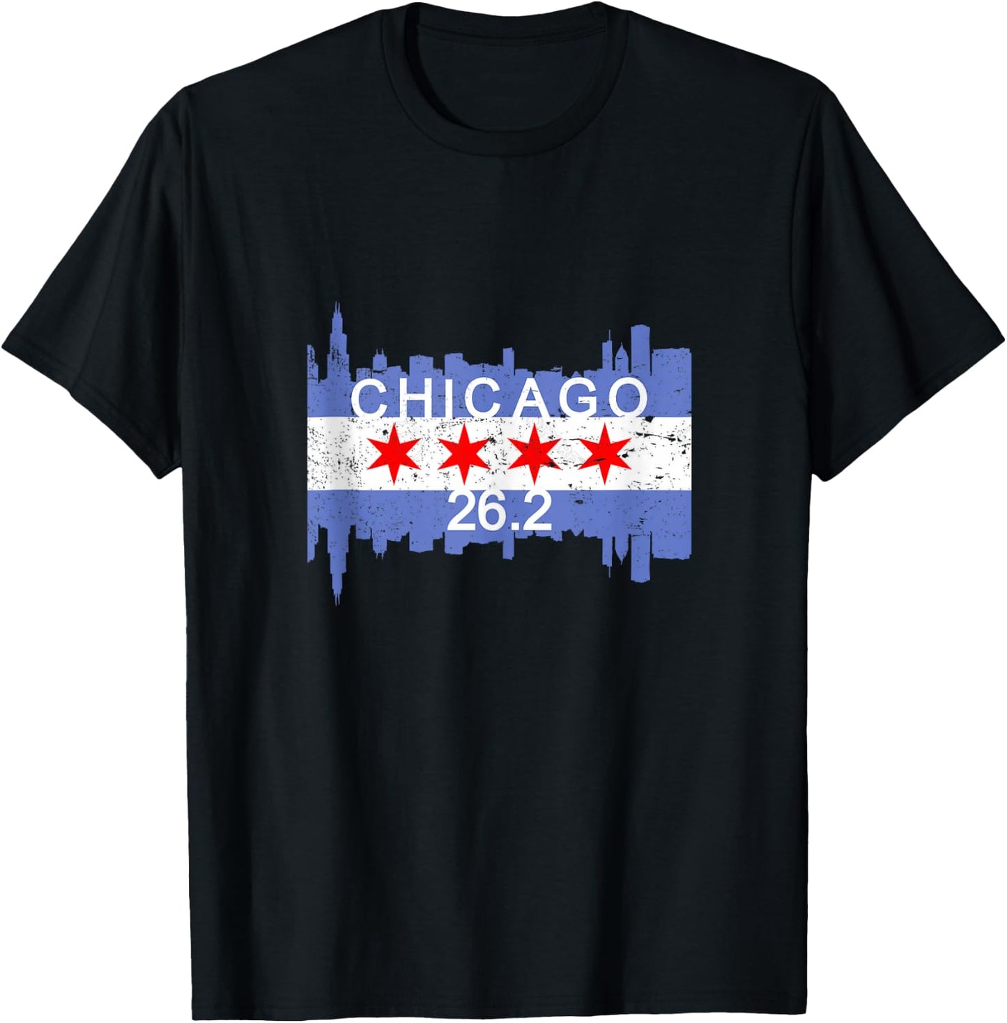 26.2 Mile Marathon Runner Chicago Flag Running Race Gift T-Shirt - T-Shirt | Black