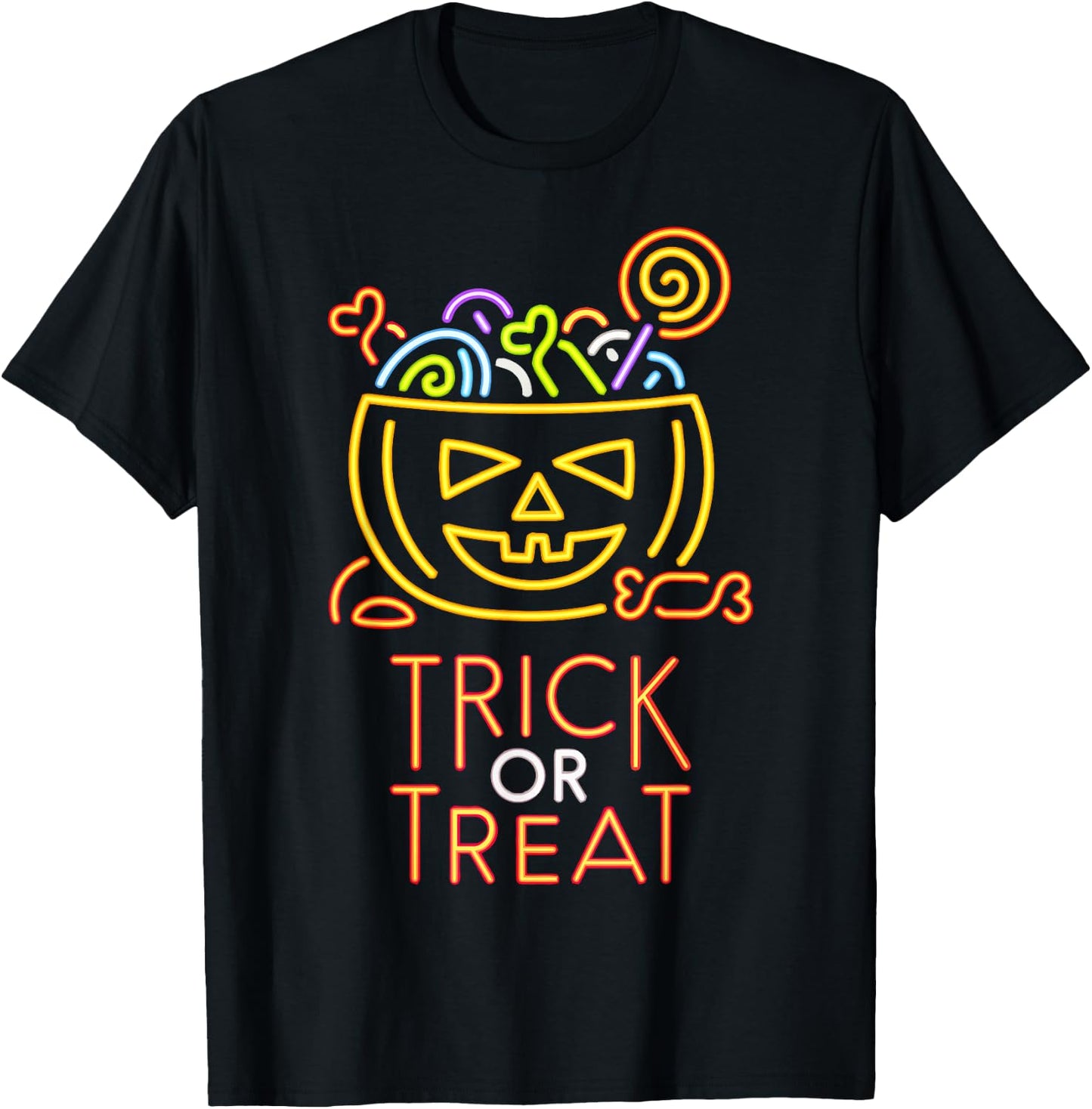 Trick Or Treat Neon Sign Halloween Costume T-Shirt - T-Shirt | Black