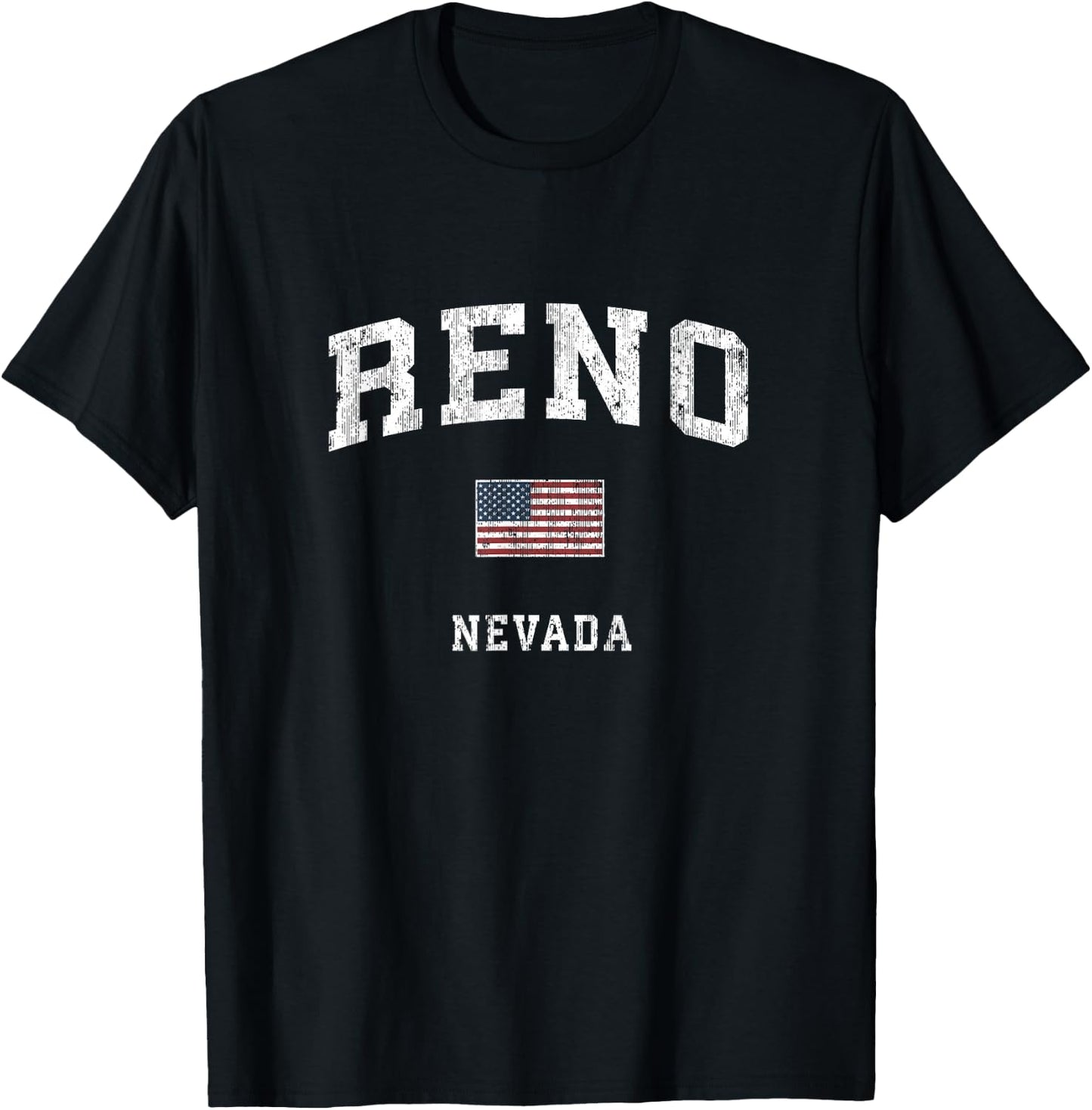 Reno Nevada NV Vintage American Flag Sports Design T-Shirt - T-Shirt | Black