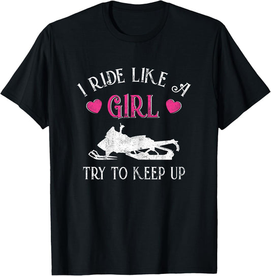 Funny Snowmobiling Girl Snowmobile Rider Gift T-Shirt - T-Shirt | Black