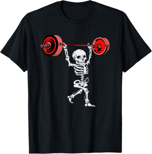 Skeleton Weightlifting Halloween Fitness Gym Workout T-Shirt - T-Shirt | Black