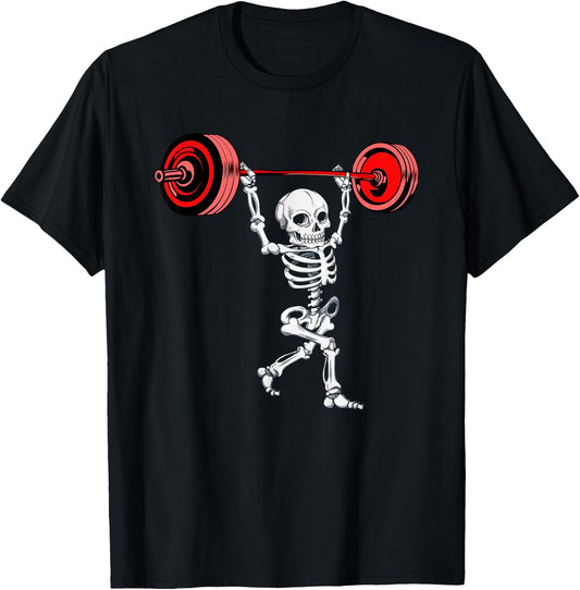 Skeleton Weightlifting Halloween Fitness Gym Workout T-Shirt - T-Shirt | Black