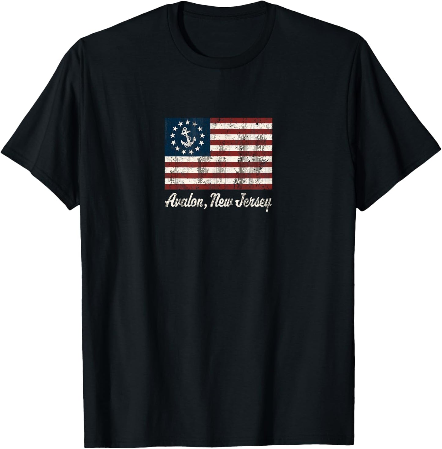 Avalon NJ Vintage Sailing US Anchor Boat Flag T-Shirt - T-Shirt | Black