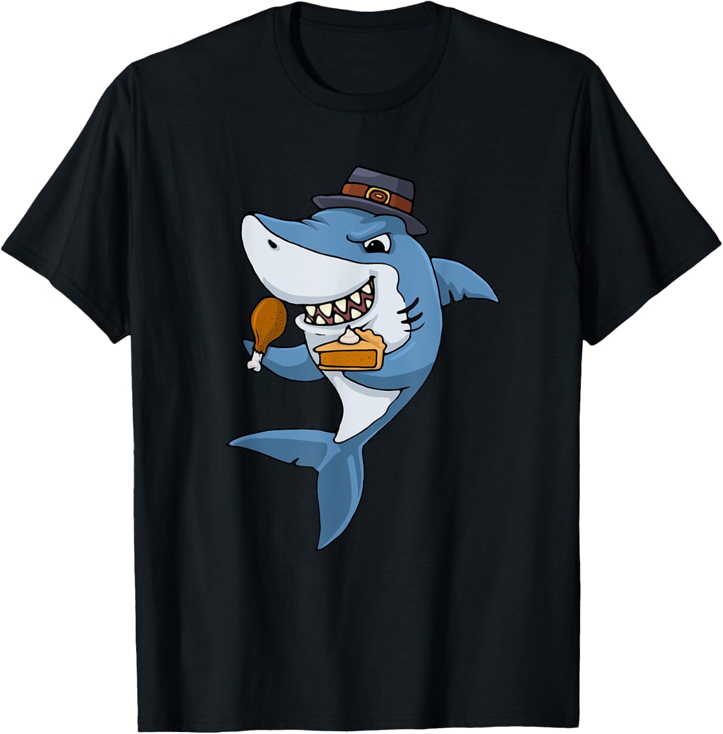 Thanksgiving Shark Spice Eat Turkey Leg Pumpkin Pie T-Shirt - T-Shirt | Black