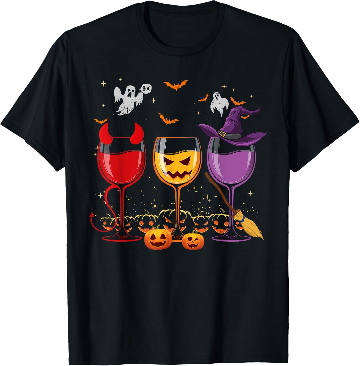 Three Glasses Of Wines Funny Halloween Wine Lover T-Shirt - T-Shirt | Black