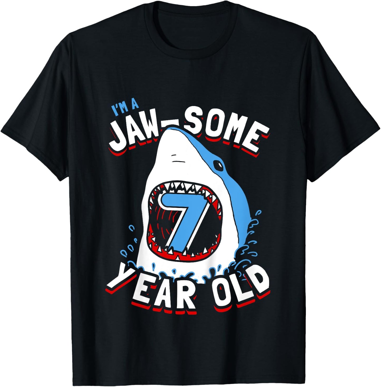Kids 7th Birthday Boys Shark | Jaw-some 7 Year Old T-Shirt - T-Shirt | Black