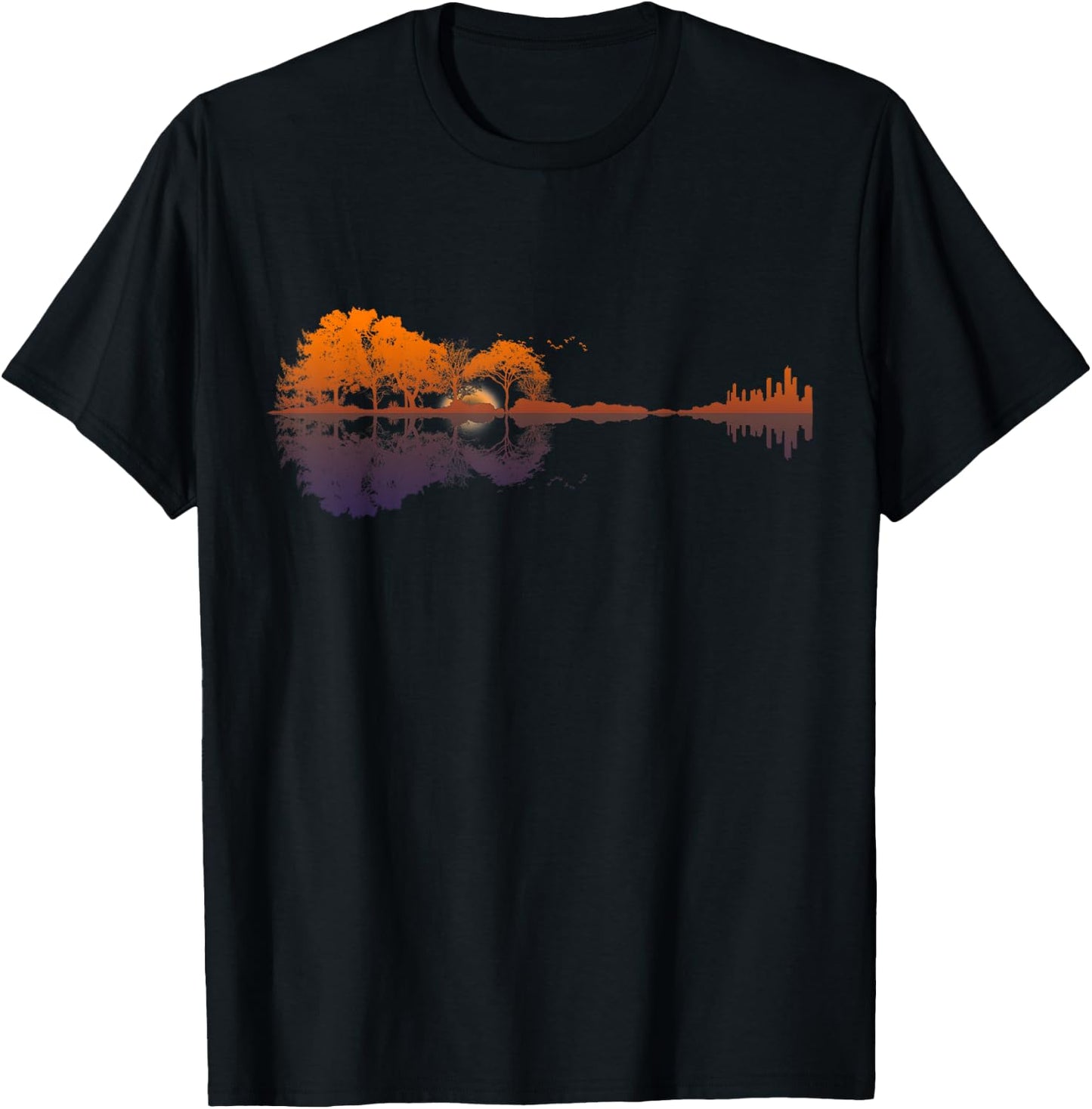 Guitar Lake Reflections Music and Guitar Lover Guitar T-Shirt - T-Shirt | Black