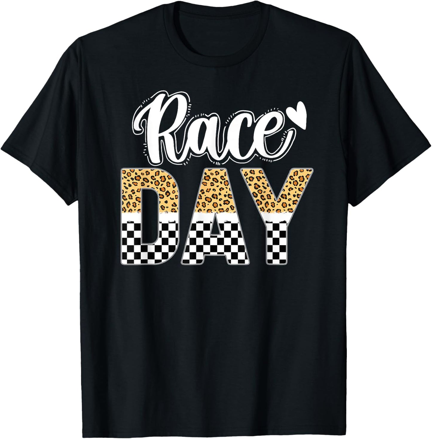 Race Day Leopard Car Race Day Checkered Flag Race Days T-Shirt - T-Shirt | Black