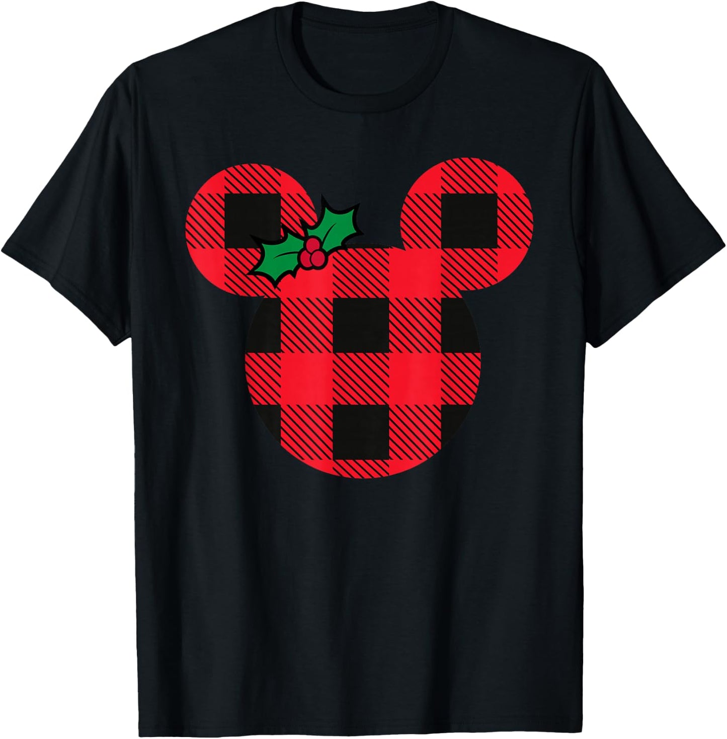 Disney Minnie Mouse Icon Holiday Plaid with Holly Christmas T-Shirt - T-Shirt | Black
