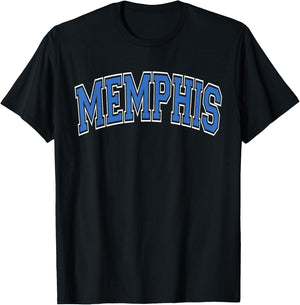 Memphis Arched Blue Text T-Shirt - T-Shirt | Black