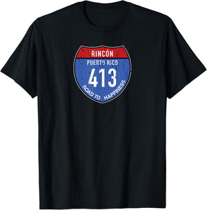 Rincón Puerto Rico | Road to Happiness 413 T-Shirt - T-Shirt | Black