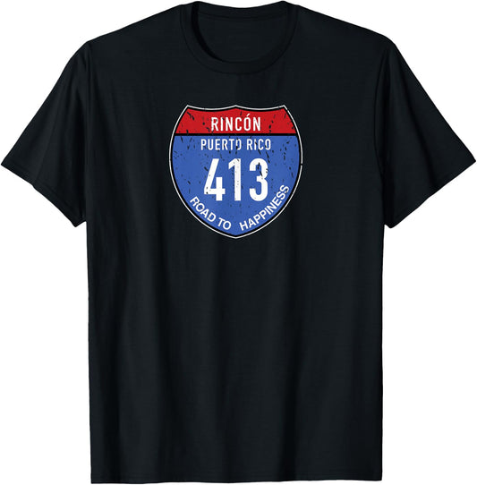 Rincón Puerto Rico | Road to Happiness 413 T-Shirt - T-Shirt | Black