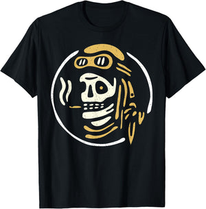 Vintage Biker Ghost Pilot - Tattoo Flash Rider Skull T-Shirt - T-Shirt | Black