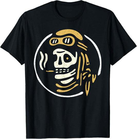 Vintage Biker Ghost Pilot - Tattoo Flash Rider Skull T-Shirt - T-Shirt | Black