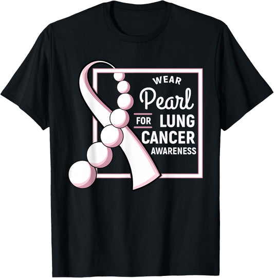 Cute Lung Cancer Awareness Adult Lung Cancer Awareness Black Pearl Ribbon Chemo Gift Small Classic Fit Short Sleeve T-Shirt - T-Shirt | Black