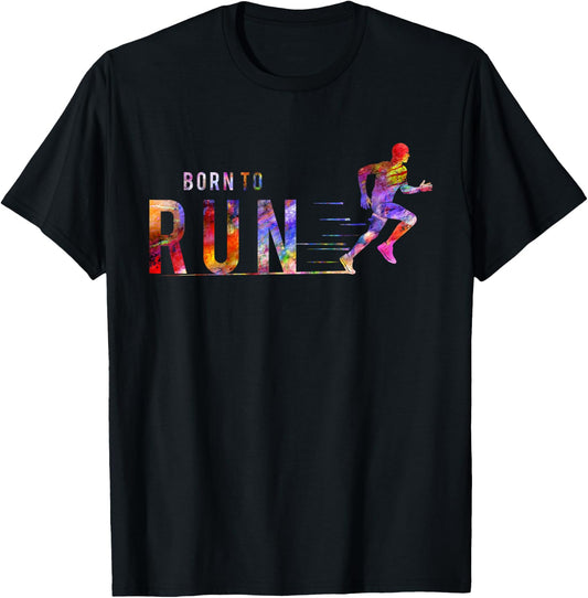 Born to Run Marathon Runner Sports Colorful T-Shirt - T-Shirt | Black