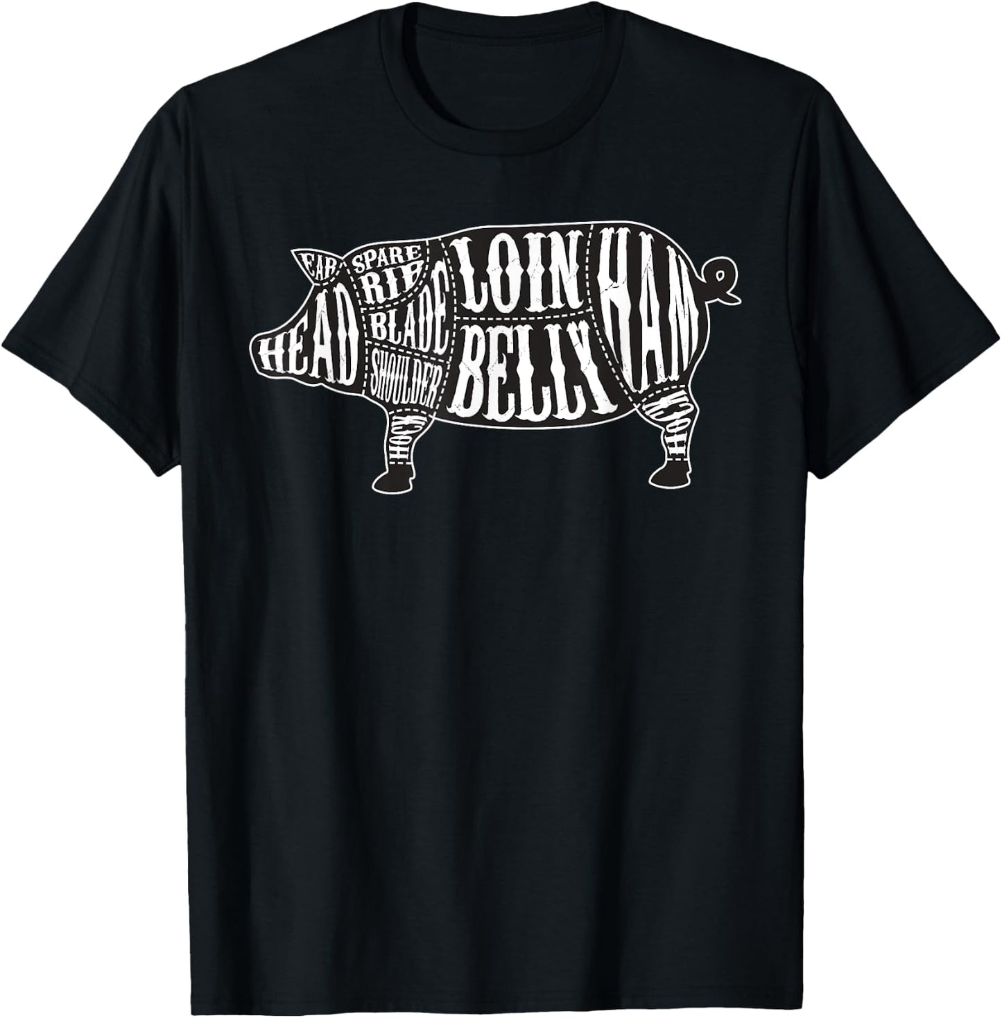 Country Butcher Cut Chart Pork Meat - Large Graphic T-Shirt - T-Shirt | Black