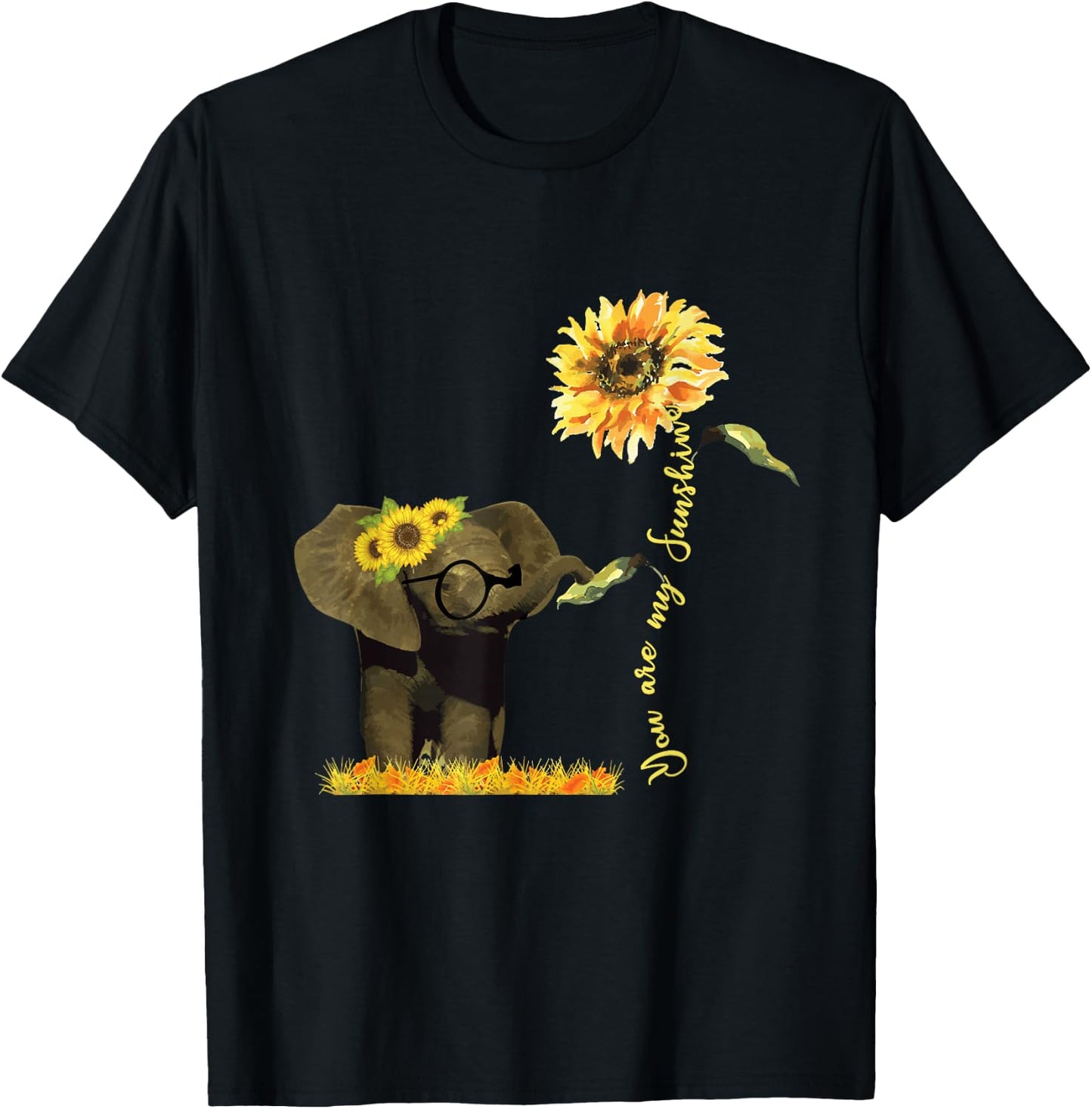 Motivational You Are Sunshine Elephant Sunflower Women Men T-Shirt - T-Shirt | Black