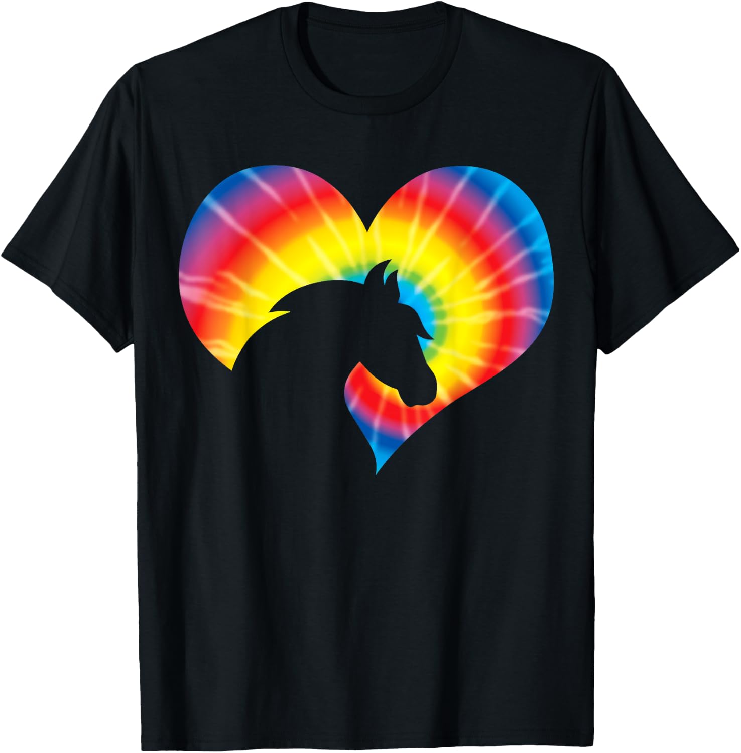 Horse Heart Silhouette For Cowgirl Equestrian Graphic Print T-Shirt - T-Shirt | Black