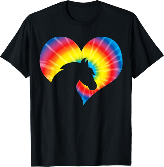 Horse Heart Silhouette For Cowgirl Equestrian Graphic Print T-Shirt - T-Shirt | Black