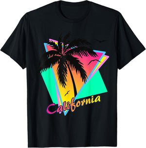 California 80s Summer Palm Trees 80s Beach Sunset Men Women Girls Kids T-Shirt - T-Shirt | Black