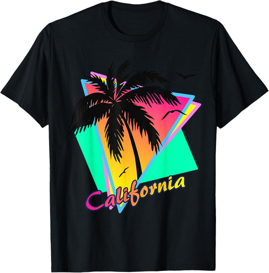 California 80s Summer Palm Trees 80s Beach Sunset Men Women Girls Kids T-Shirt - T-Shirt | Black