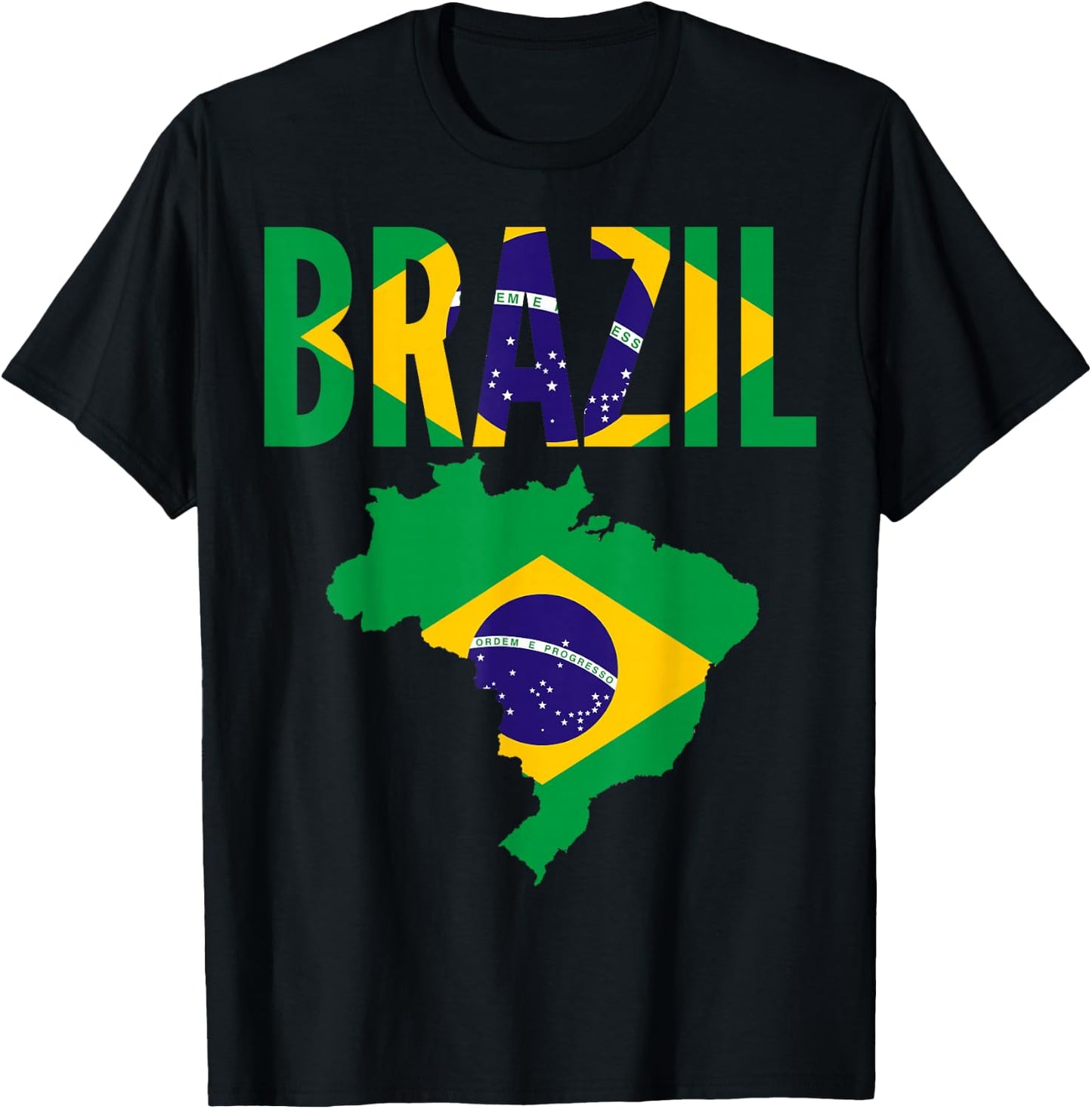 Brazilian - Brazil Country Map Flag T-Shirt - T-Shirt | Black