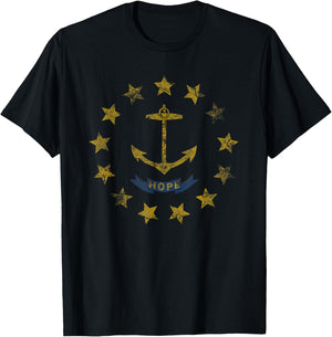 Rhode Island Flag Retro Distressed Design T-Shirt - T-Shirt | Black