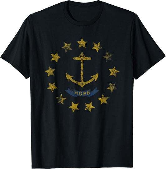 Rhode Island Flag Retro Distressed Design T-Shirt - T-Shirt | Black