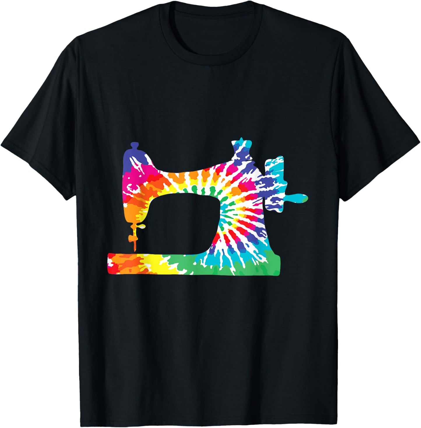 Retro Hippie Rainbow Sewing Machine Tie Dye Seamstress T-Shirt - T-Shirt | Black