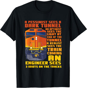 Railroad Train Engineer Sees 3 Idiots On The Tracks T-Shirt - T-Shirt | Black