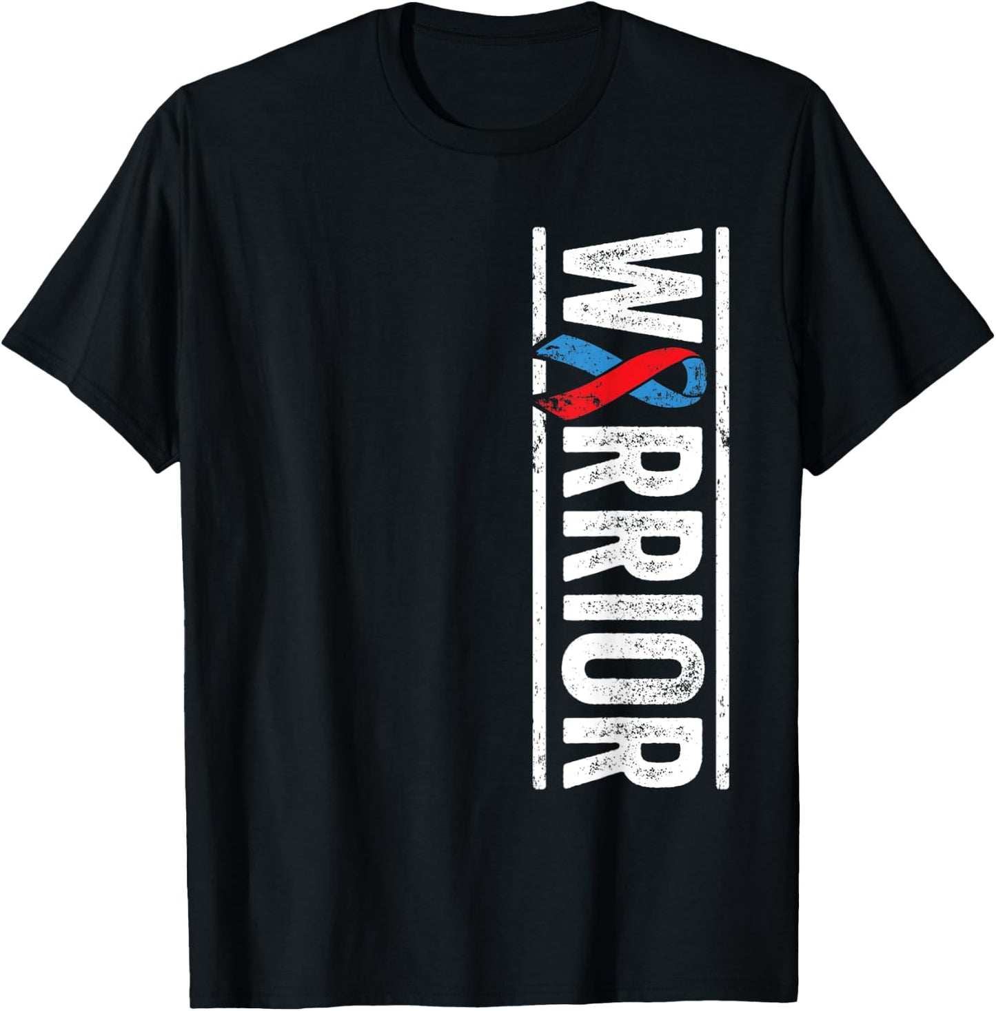 Pulmonary Fibrosis Warrior - PF Red Blue Awareness Ribbon T-Shirt - T-Shirt | Black