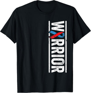 Pulmonary Fibrosis Warrior - PF Red Blue Awareness Ribbon T-Shirt - T-Shirt | Black