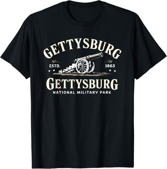 Gettysburg National Military Park ESTD 1863 Cannon History T-Shirt - T-Shirt | Black
