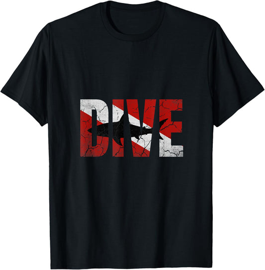 Shark Scuba Diving Flag I Freediving Deep Sea Diver Gift T-Shirt - T-Shirt | Black