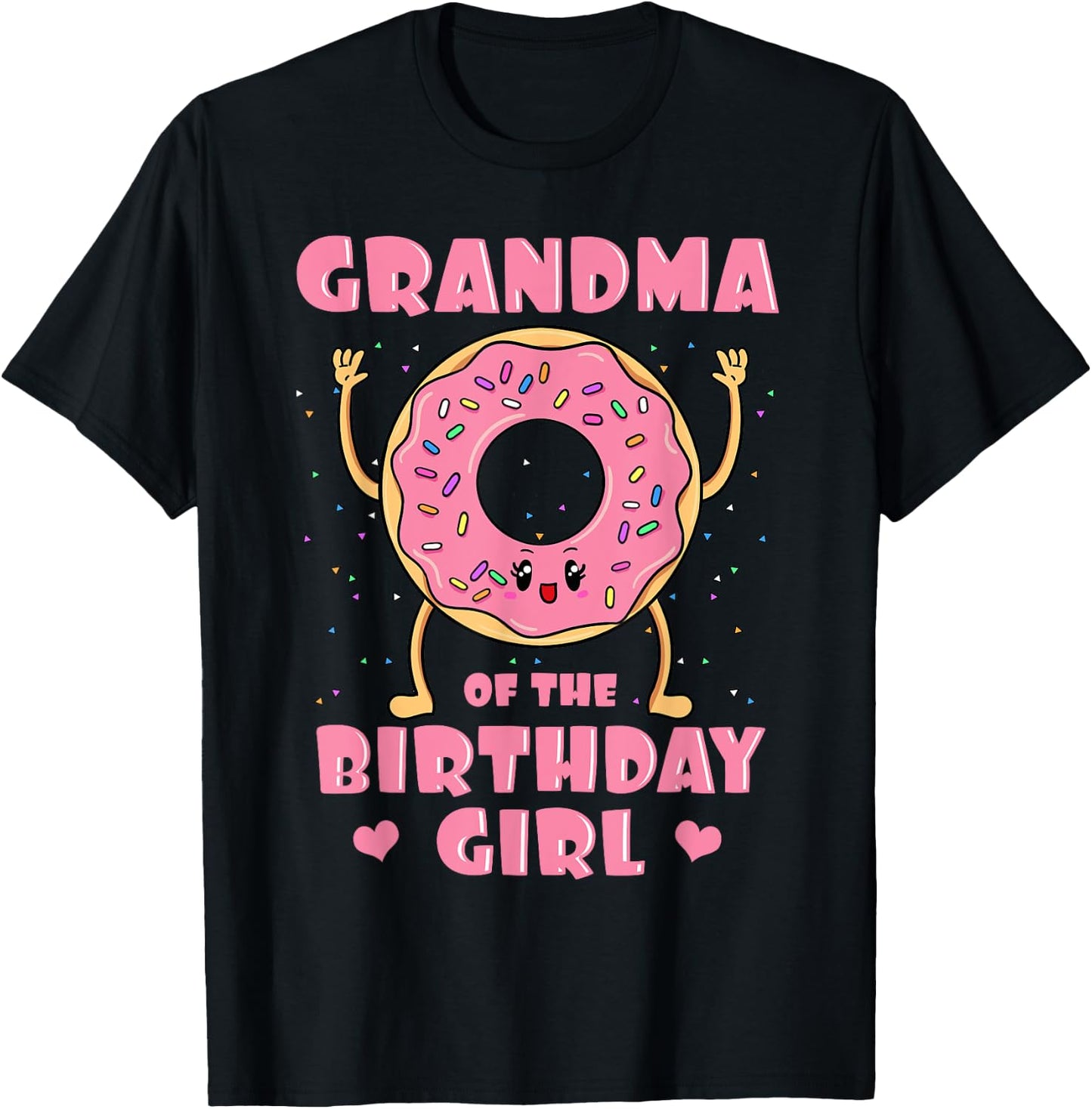 Grandma Of The Birthday Girl Doughnut Dessert Granny T-Shirt - T-Shirt | Black