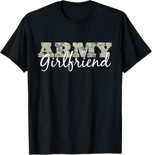 Army Girlfriend Shirt Camo Gift US Military Pride T-Shirt - T-Shirt | Black