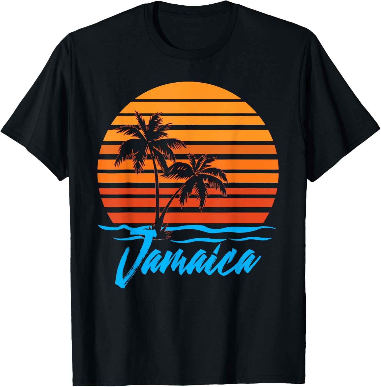 Jamaica Sunset Palm Trees Beach Vacation Tourist Gifts Men Women Kids T-Shirt - T-Shirt | Black