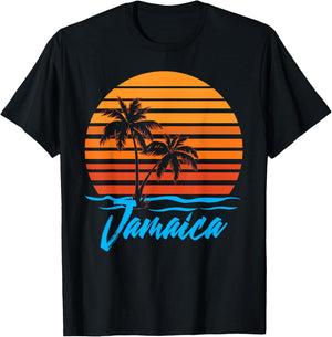 Jamaica Sunset Palm Trees Beach Vacation Tourist Gifts Men Women Kids T-Shirt - T-Shirt | Black
