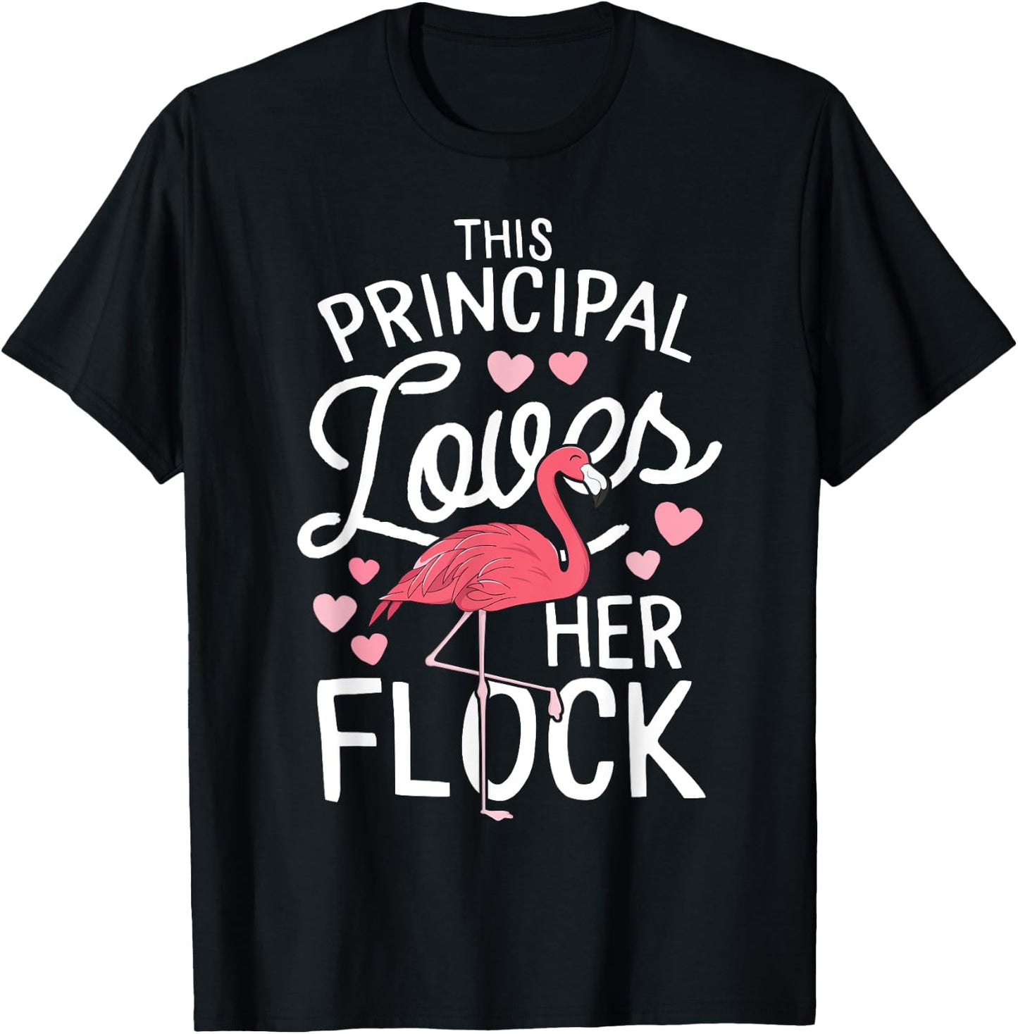 This Principal Loves Her Flock Flamingo Teacher School Gift Men Women Kids T-Shirt - T-Shirt | Black