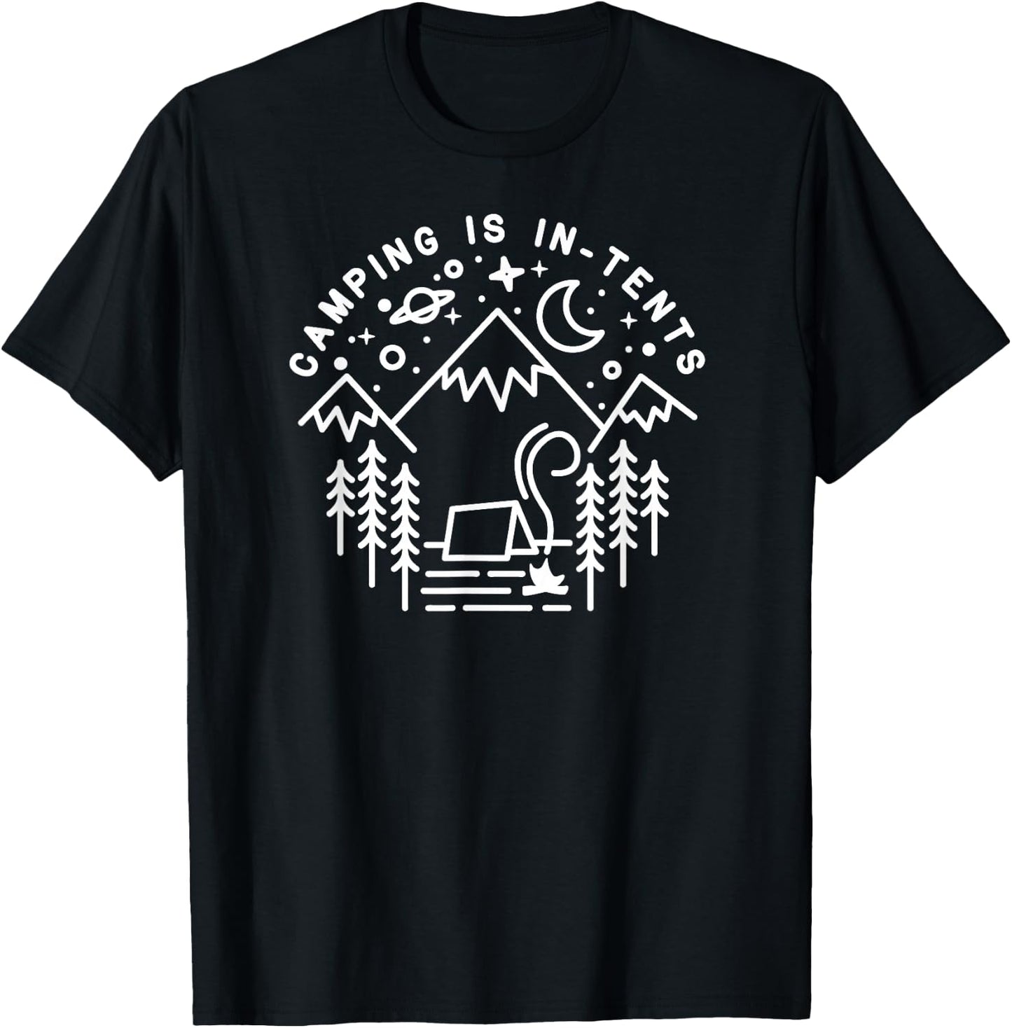 Camping is In-Tents Line Art Funny Outdoors Hiking Gift T-Shirt - T-Shirt | Black
