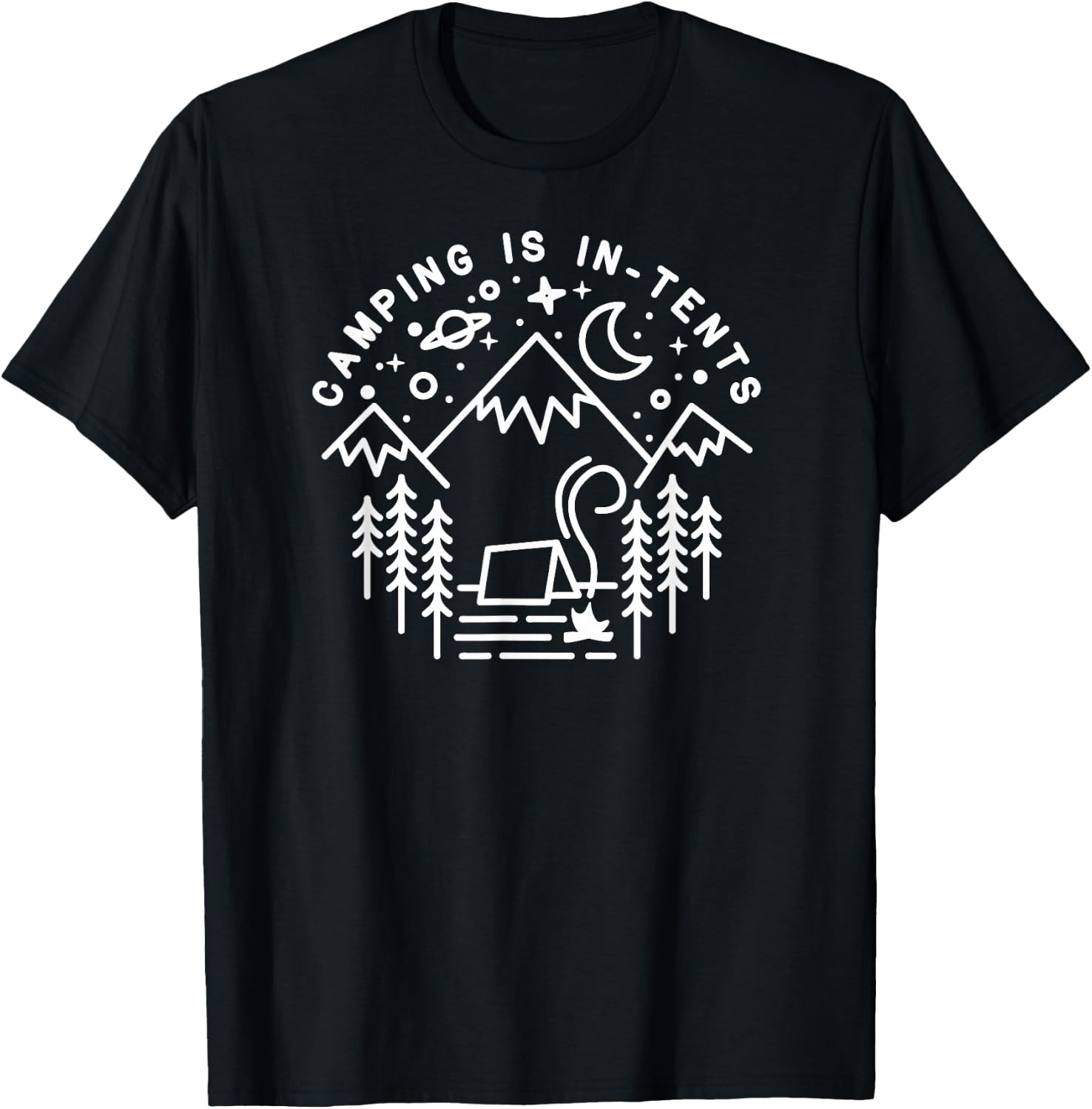Camping is In-Tents Line Art Funny Outdoors Hiking Gift T-Shirt - T-Shirt | Black