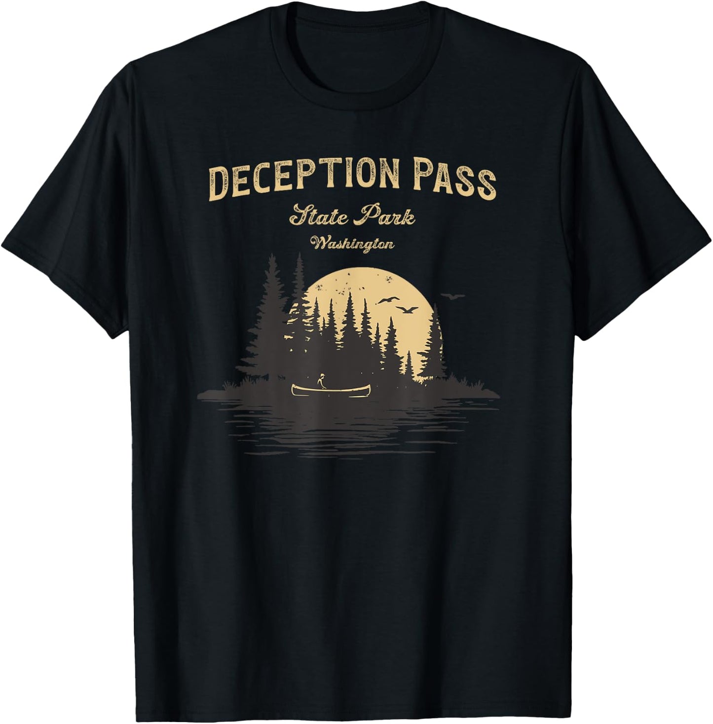 Deception Pass State Park Washington Lake River Canoe T-Shirt - T-Shirt | Black